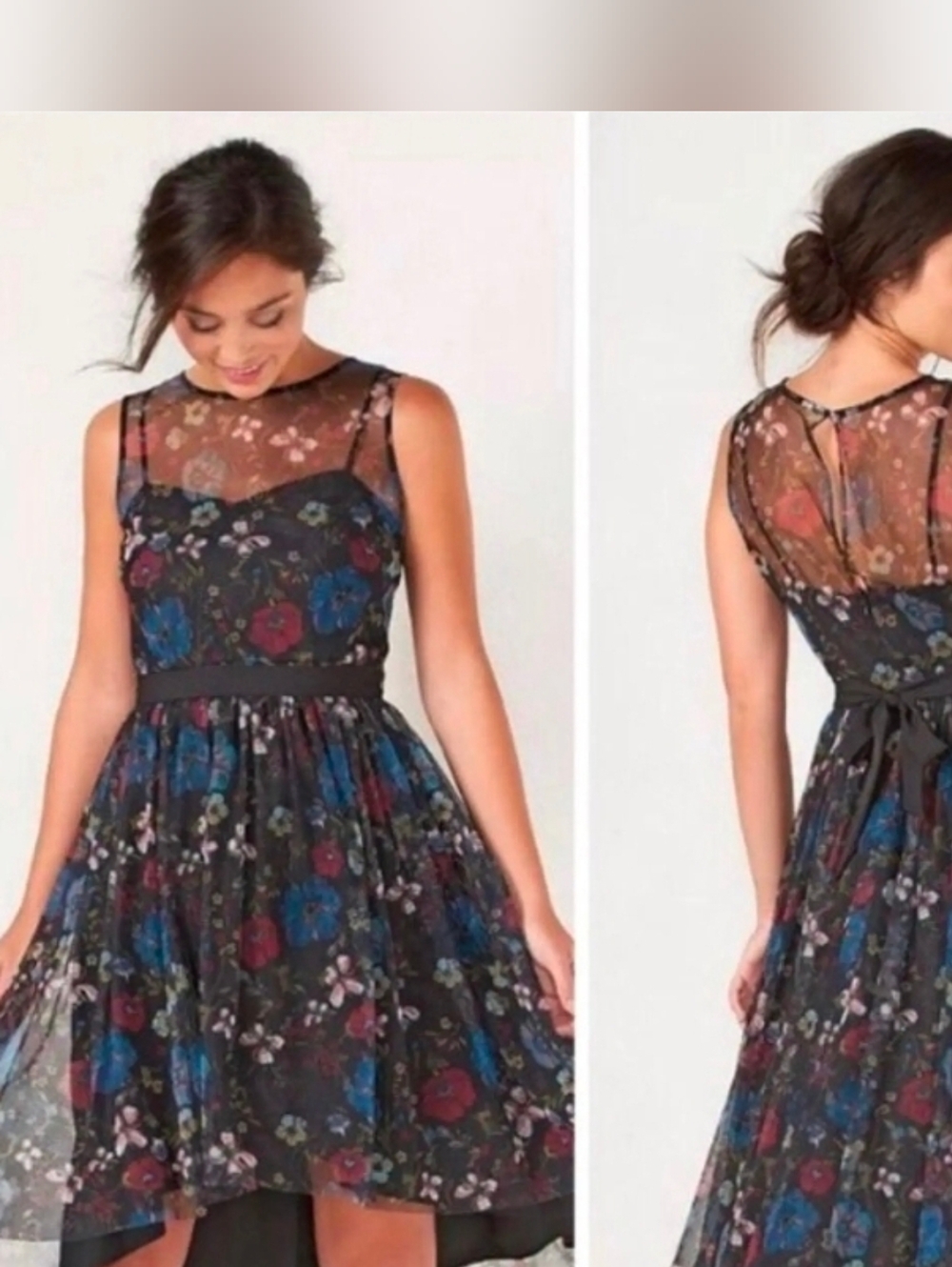 DISNEY x LC LAUREN CONRAD Size 2 Black Floral Tulle Sleeveless Princess Dress